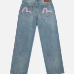 Evisu mens Pink Seagull Relax Fit #2030 Light-Wash Indigo Jeans