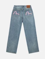 Evisu mens Pink Seagull Relax Fit #2030 Light-Wash Indigo Jeans