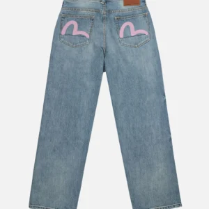 Evisu mens Pink Seagull Relax Fit #2030 Light-Wash Indigo Jeans