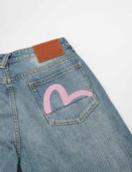 Evisu mens Pink Seagull Relax Fit #2030 Light-Wash Indigo Jeans