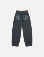 EVISU Women’s Balloon Fit Gray Blue Kamon Embroidery Jeans