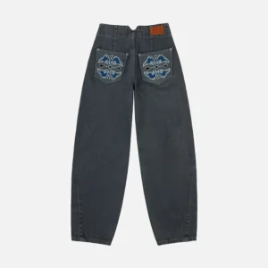 EVISU Women’s Balloon Fit Gray Blue Kamon Embroidery Jeans
