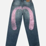 Evisu Jeans Pink Daicock Distressed Relaxed Fit Indigo Jeans