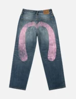 Evisu Jeans Pink Daicock Distressed Relaxed Fit Indigo Jeans