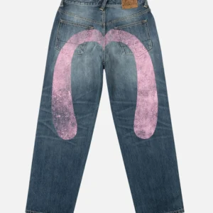 Evisu Jeans Pink Daicock Distressed Relaxed Fit Indigo Jeans