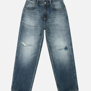 Evisu Jeans Pink Daicock Distressed Relaxed Fit Indigo Jeans