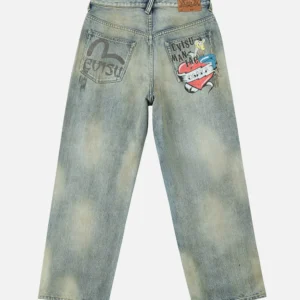 EVISU Relax Fit Jeans – Distressed Heart & Cowgirl Back Pocket