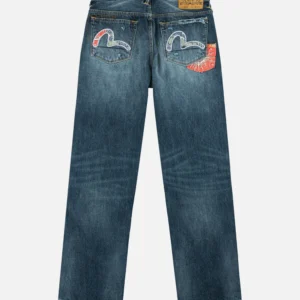 Evisu Jeans Men Boro Seagull Patchwork Regular Fit Jeans