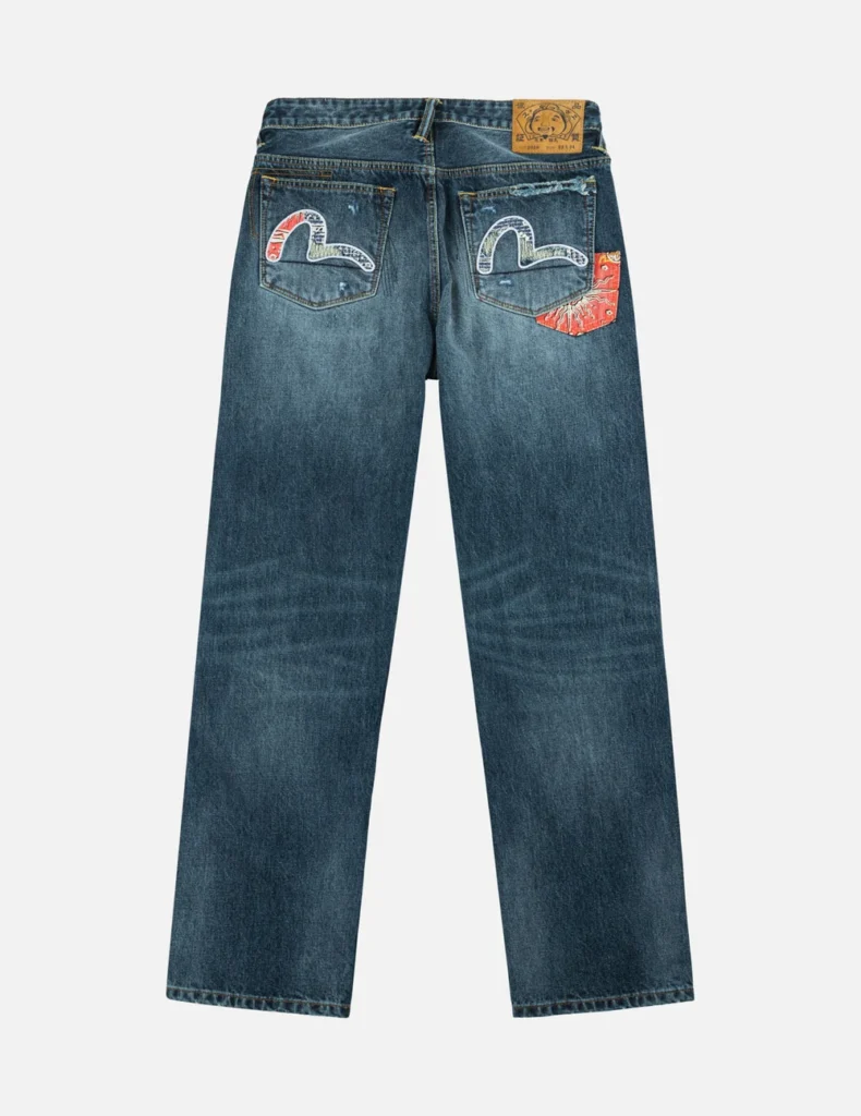 Evisu Jeans Men Boro Seagull Patchwork Regular Fit Jeans