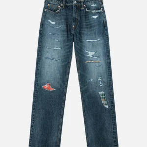 Evisu Jeans Men Boro Seagull Patchwork Regular Fit Jeans