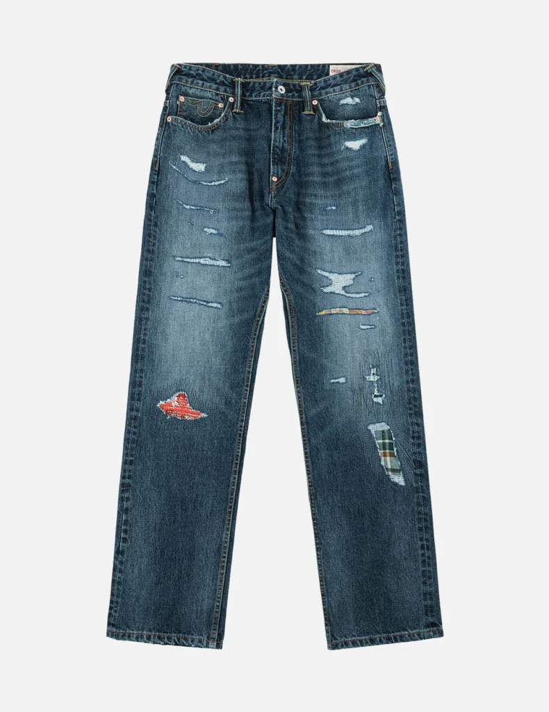 Evisu Jeans Men Boro Seagull Patchwork Regular Fit Jeans