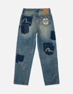 Evisu Jeans Men Boro Sashiko Seagull Relaxed Fit Distressed Jeans
