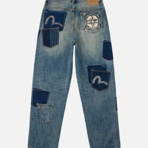 Evisu Jeans Men Boro Sashiko Seagull Relaxed Fit Distressed Jeans