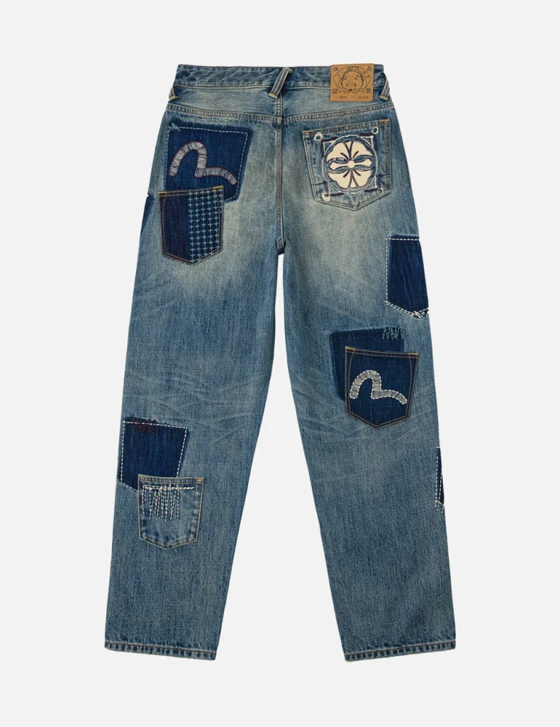 Evisu Jeans Men Boro Sashiko Seagull Relaxed Fit Distressed Jeans