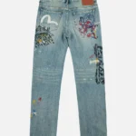 Evisu Jeans Men Fortune Hand Painted Regular Fit Spray Dye Jeans