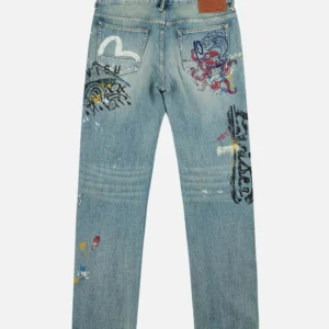 Evisu Jeans Men Fortune Hand Painted Regular Fit Spray Dye Jeans