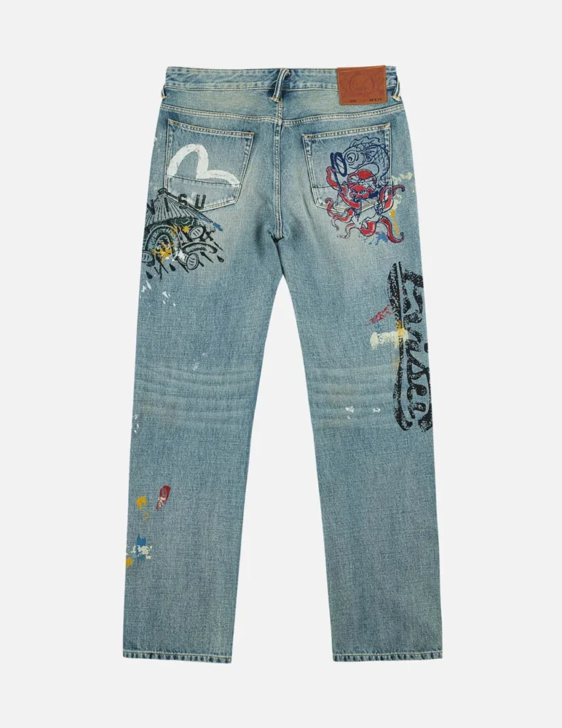 Evisu Jeans Men Fortune Hand Painted Regular Fit Spray Dye Jeans