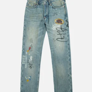 Evisu Jeans Men Fortune Hand Painted Regular Fit Spray Dye Jeans