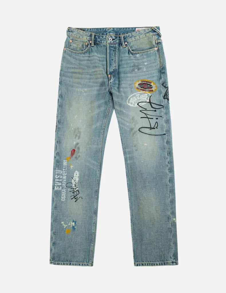 Evisu Jeans Men Fortune Hand Painted Regular Fit Spray Dye Jeans