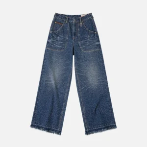 EVISU Women’s Straight Fit Distressed Daicock Patch Jeans