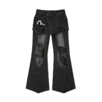 EVISU Women’s Slim Flared Layered Distressed Jeans