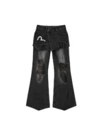 EVISU Women’s Slim Flared Layered Distressed Jeans