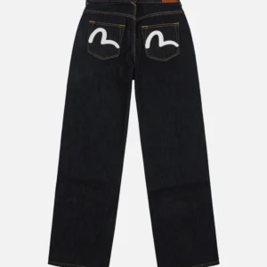 Evisu Jeans Women White Seagull Relaxed Fit Dark Indigo