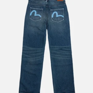 Evisu Jeans Women Sky Blue Seagull Relaxed Fit Medium Indigo