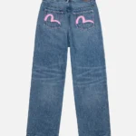 Evisu Jeans Women Pink Seagull Straight Fit Vintage Indigo