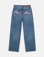 Evisu Jeans Women Pink Seagull Straight Fit Vintage Indigo