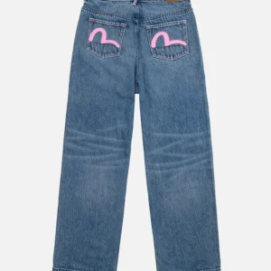 Evisu Jeans Women Pink Seagull Straight Fit Vintage Indigo