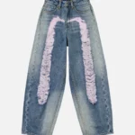EVISU Women’s Balloon Fit Pink Daicock Distressed Jeans