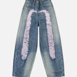 EVISU Women’s Balloon Fit Pink Daicock Distressed Jeans