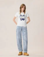 EVISU Women’s Balloon Fit Faded Distressed Jeans