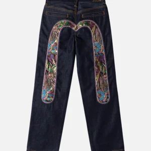 Evisu Jeans Women Brocade Daicock Straight Fit Dark Denim