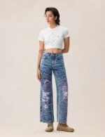 Evisu jean Women Pink Distressed Slim Jeans
