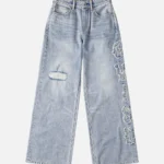 EVISU Women’s Slim Light Wash Distressed Jeans