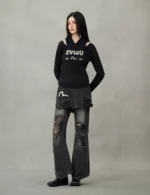 EVISU Women’s Slim Flared Layered Distressed Jeans