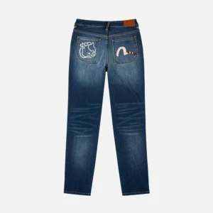 EVISU Women’s Relax Fit Fuzzy Cat Seagull Embroidery Jeans