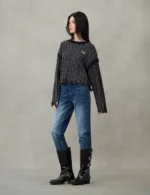 EVISU Women’s Relax Fit Fuzzy Cat Seagull Embroidery Jeans